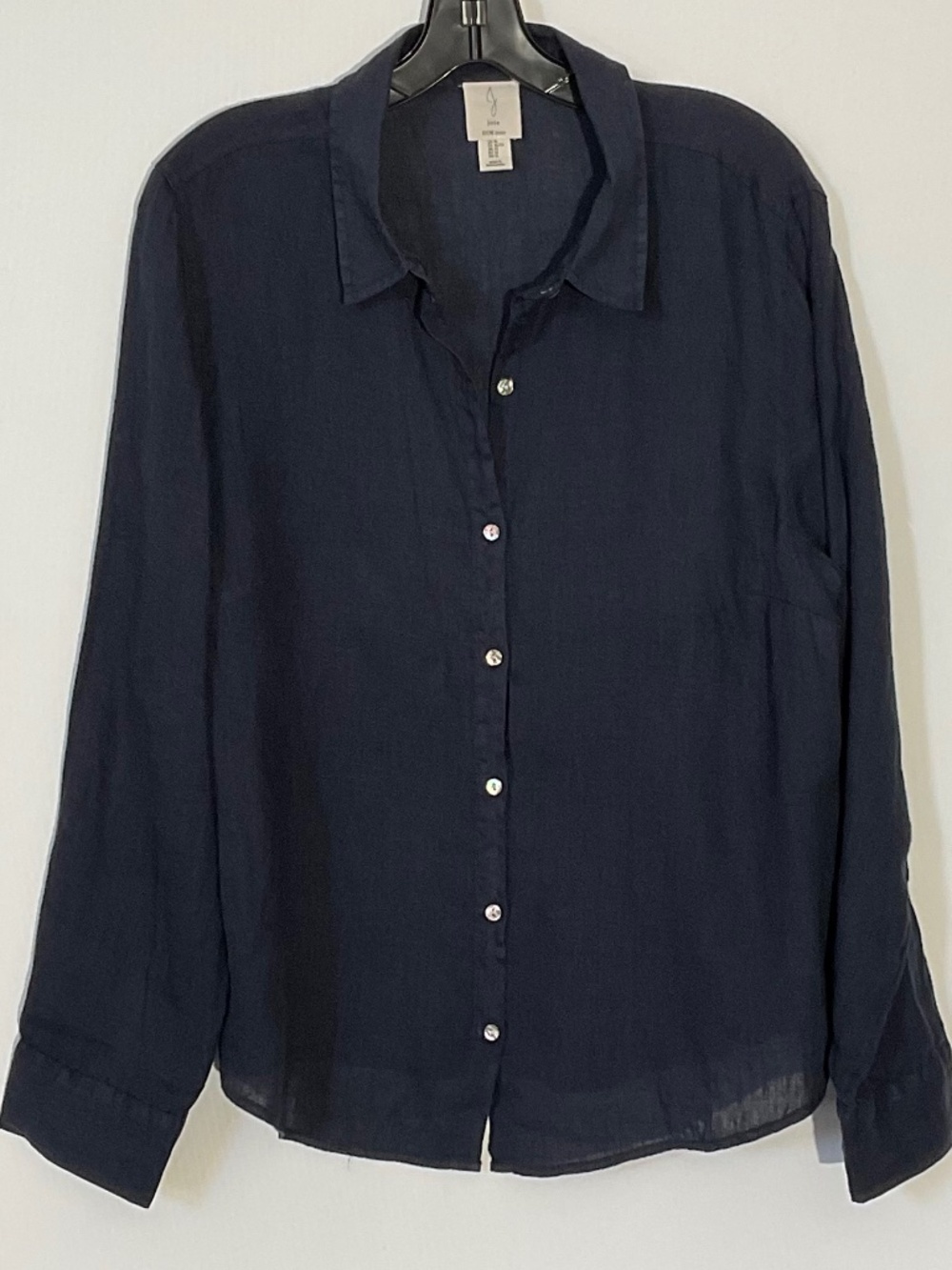 Joie 100% Linen Navy Blue Button Down Shirt Top Blouse Women’s Size XL